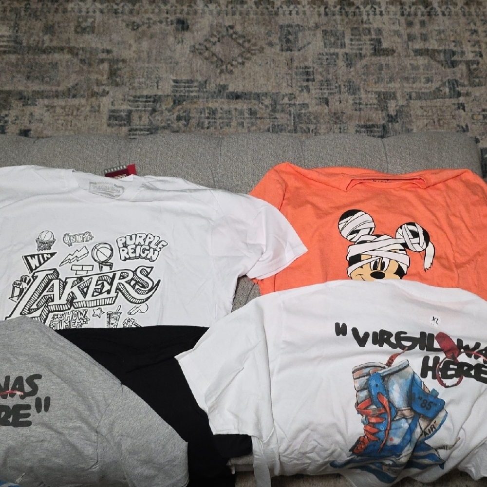 5 NWT T Shirts: Disney Mickey Mouse, Mitchell & Ness, Rip Curl, (2) OW UNC 1